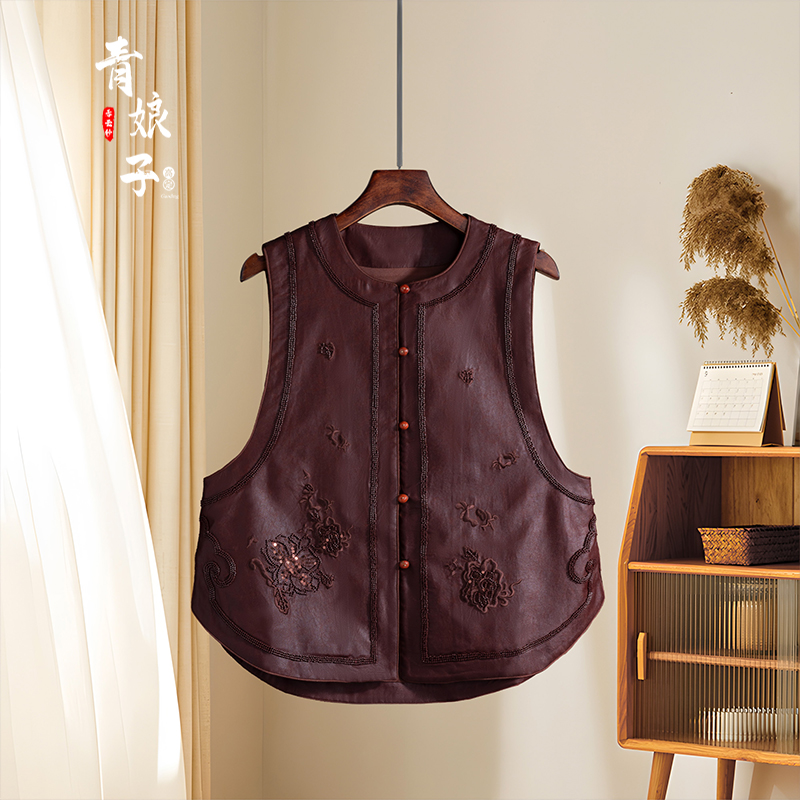 青娘子香云纱（‌柔荑）刺绣串珠新中式国风宽松百搭气质马甲60253