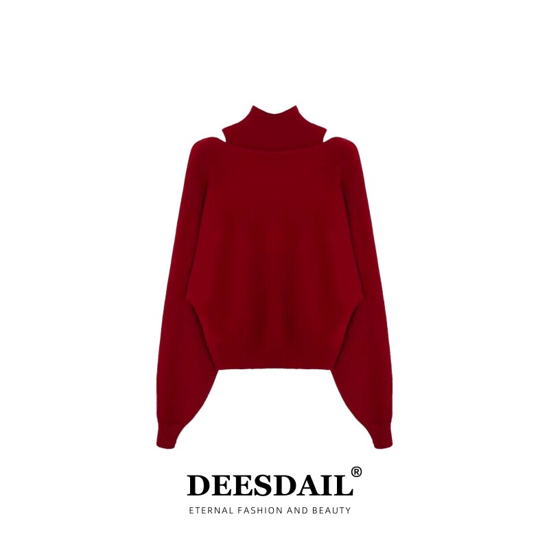 DEESDAIL冬红色轻奢长袖两件套毛衣显瘦小众修身百搭针织衫女A422