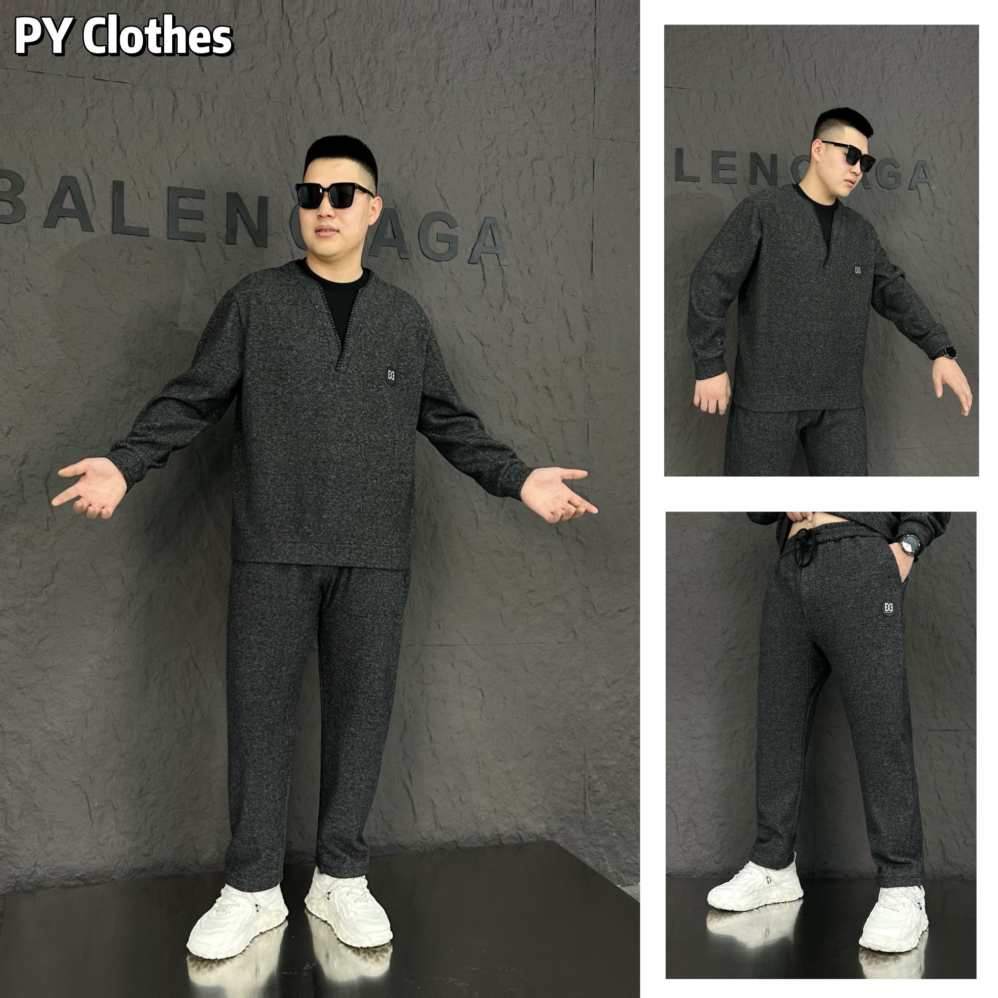 【加绒】胖语大码男装 2025冬季定制轻奢欧货假两件加绒套装79079#S