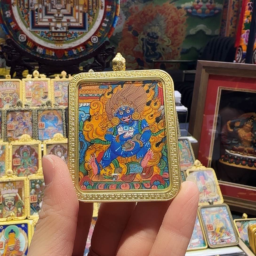 装裱画幸***人黑财神带壳子的