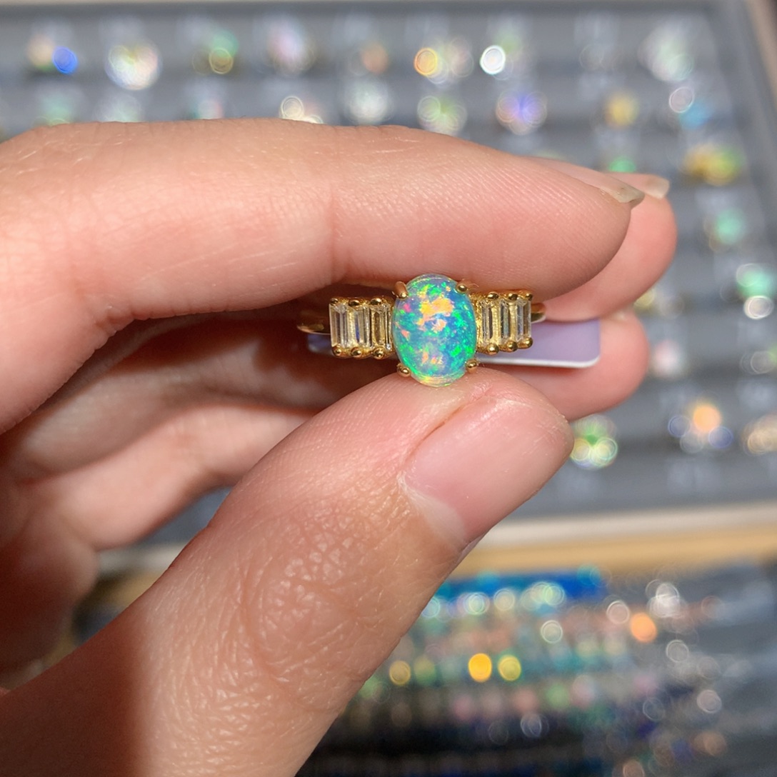 银S925镶嵌欧泊欧泊戒指y