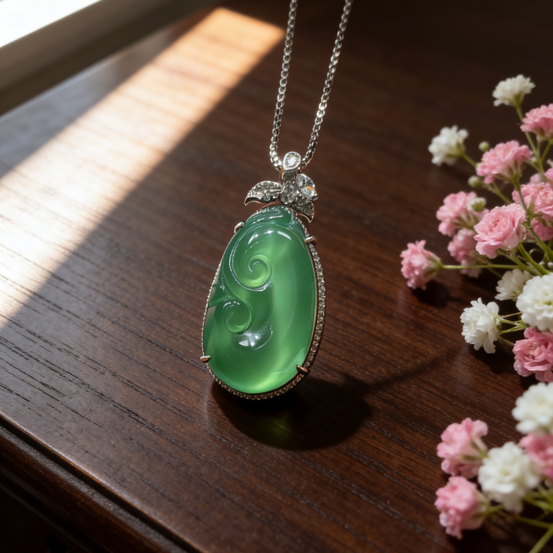天然绿玉髓S925银镶葫芦吊坠百搭不挑风格