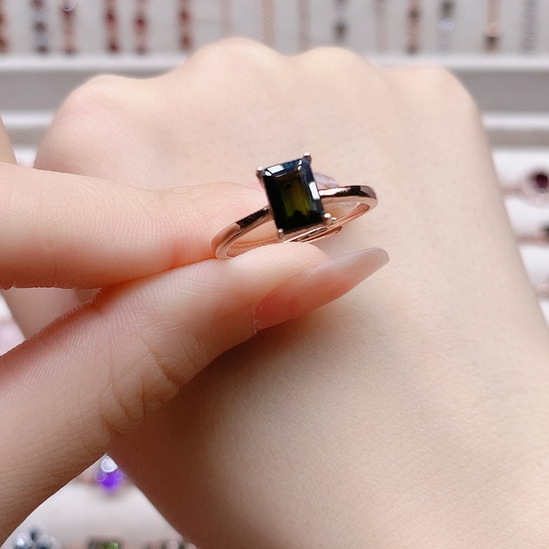 碧玺戒指银S925镶嵌开口