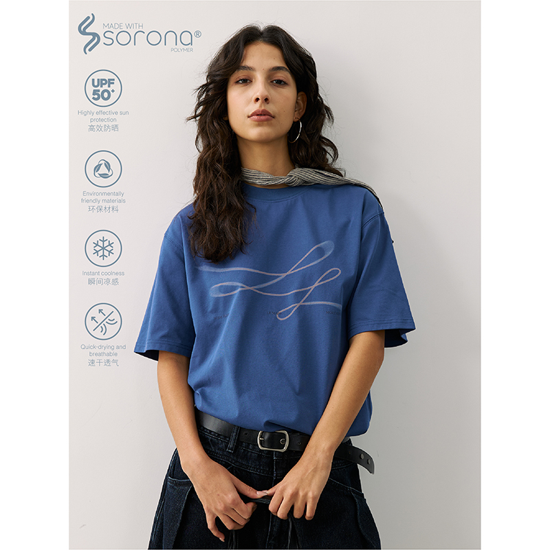 LR MADE 25SS 凉感Sorona虚幻运动线条图案 宽松圆领短袖T恤