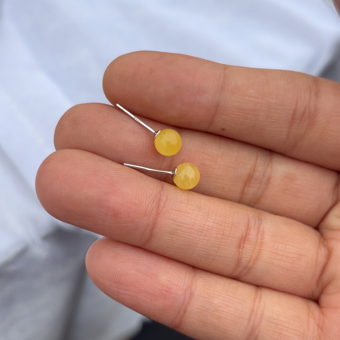 裸石蜜蜡银S925镶嵌耳钉卡6