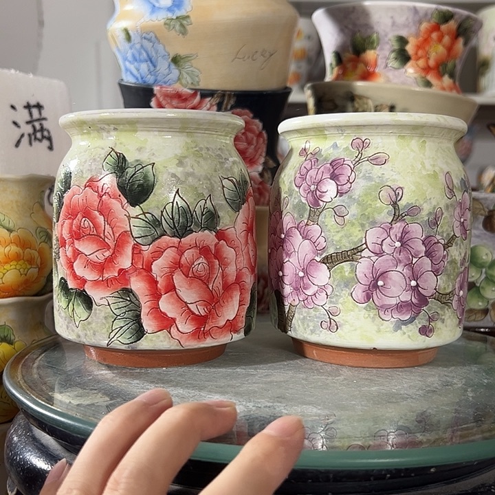 景德镇幸运花盆手绘韩式花盆