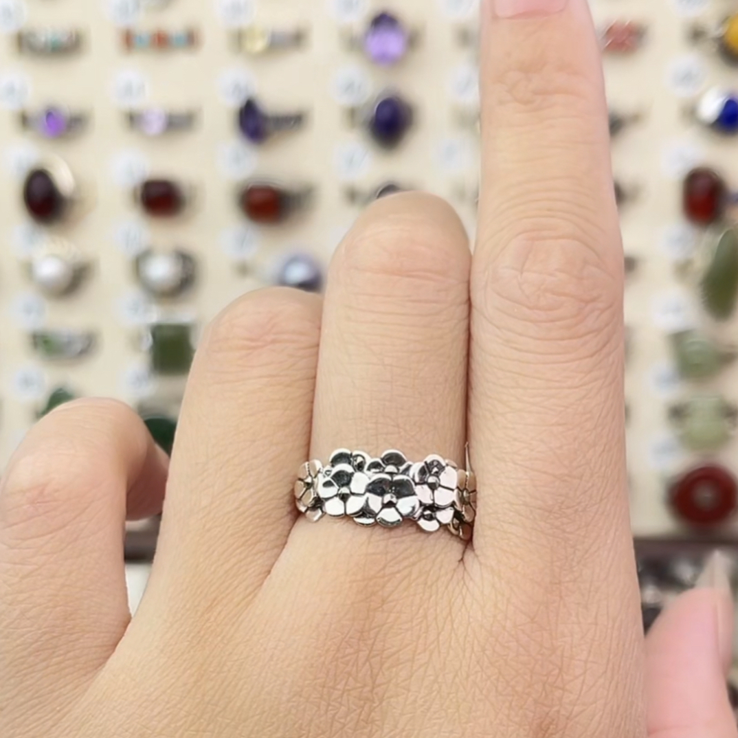 925银戒指 925纯银复古韩版森系拼接小花朵造型