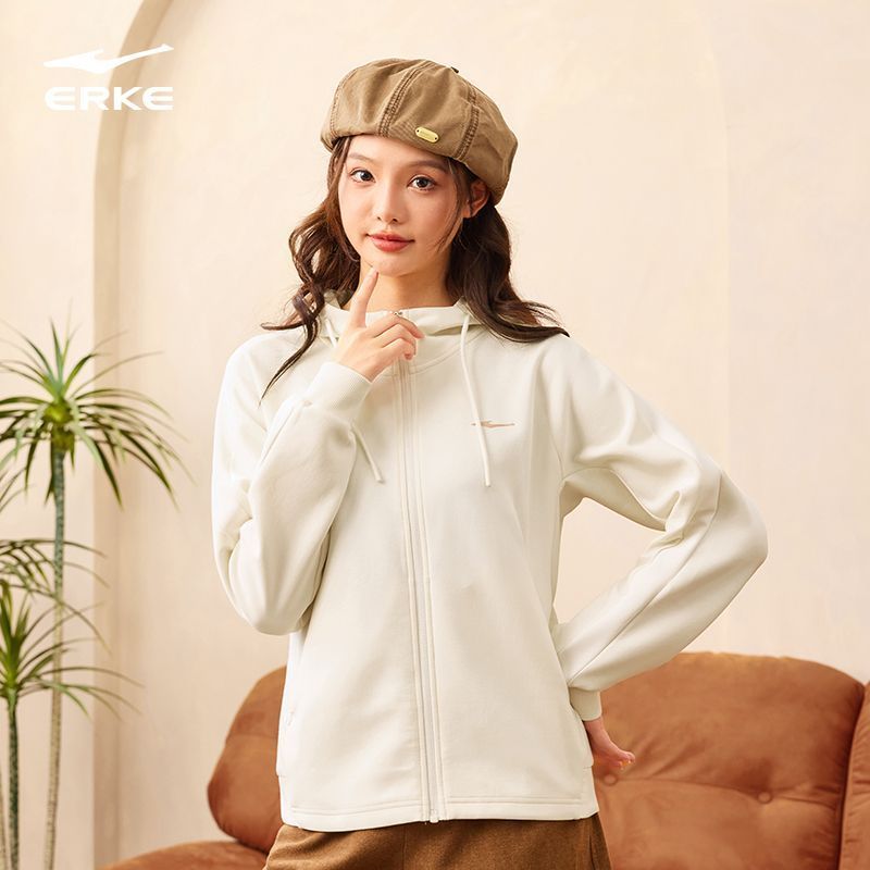 [立型科技]鸿星尔克卫衣女秋季新款开衫卫衣连帽外套百搭女装舒适