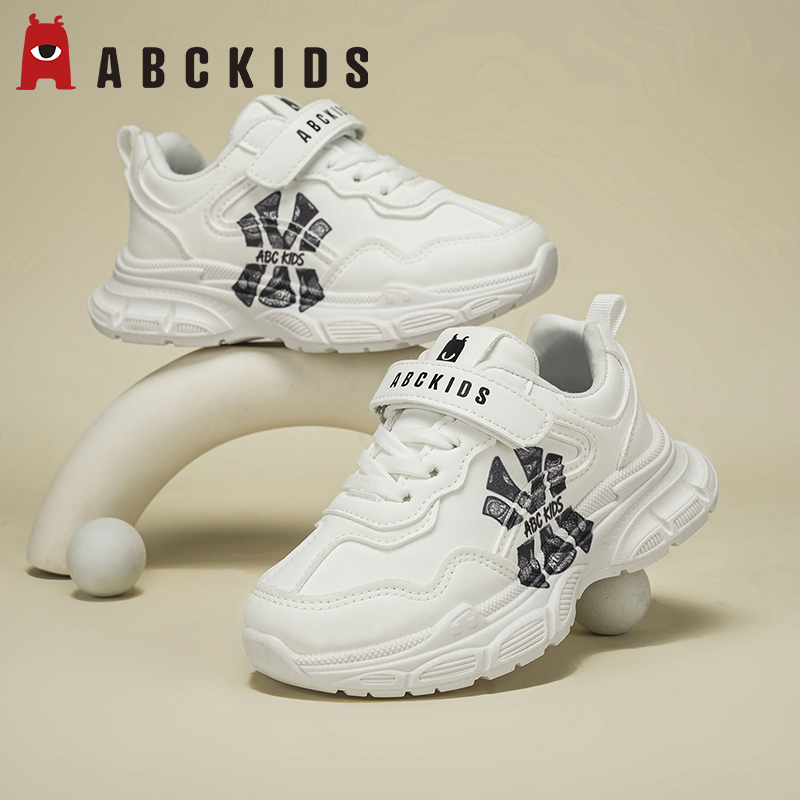 Abckids新款儿童透气运动鞋男女童时尚百搭休闲小白鞋