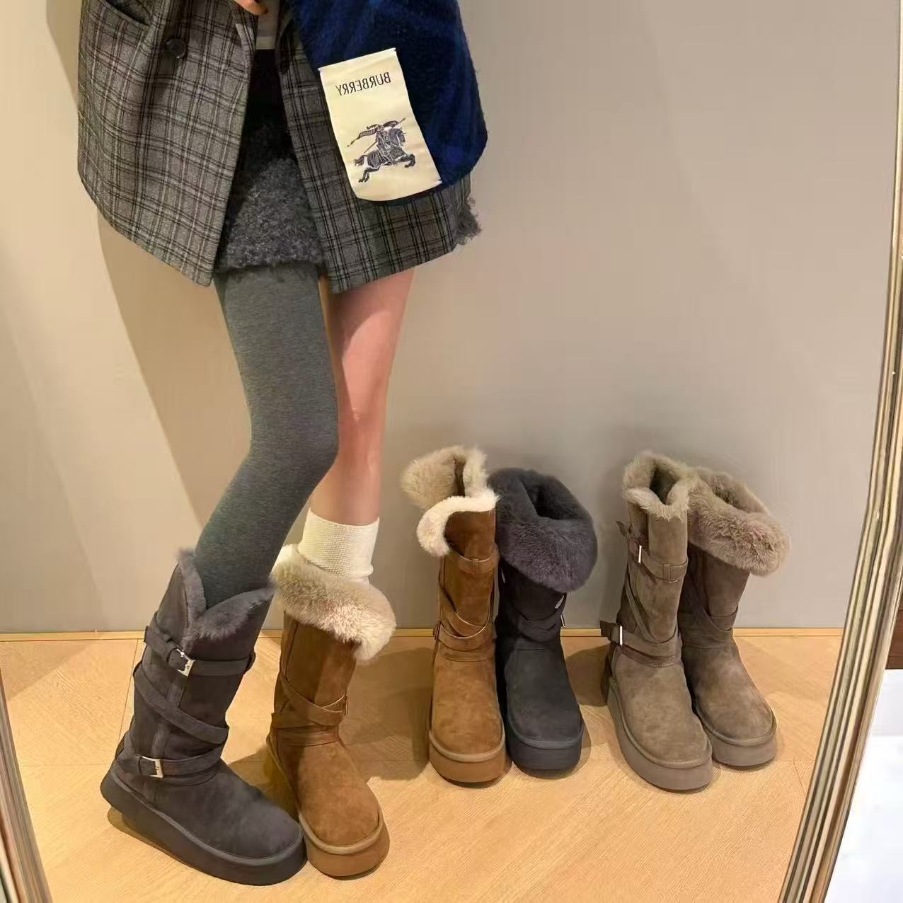 加绒保暖长筒雪地靴2025冬季女士厚底防滑长雪地靴女款真皮雪地靴