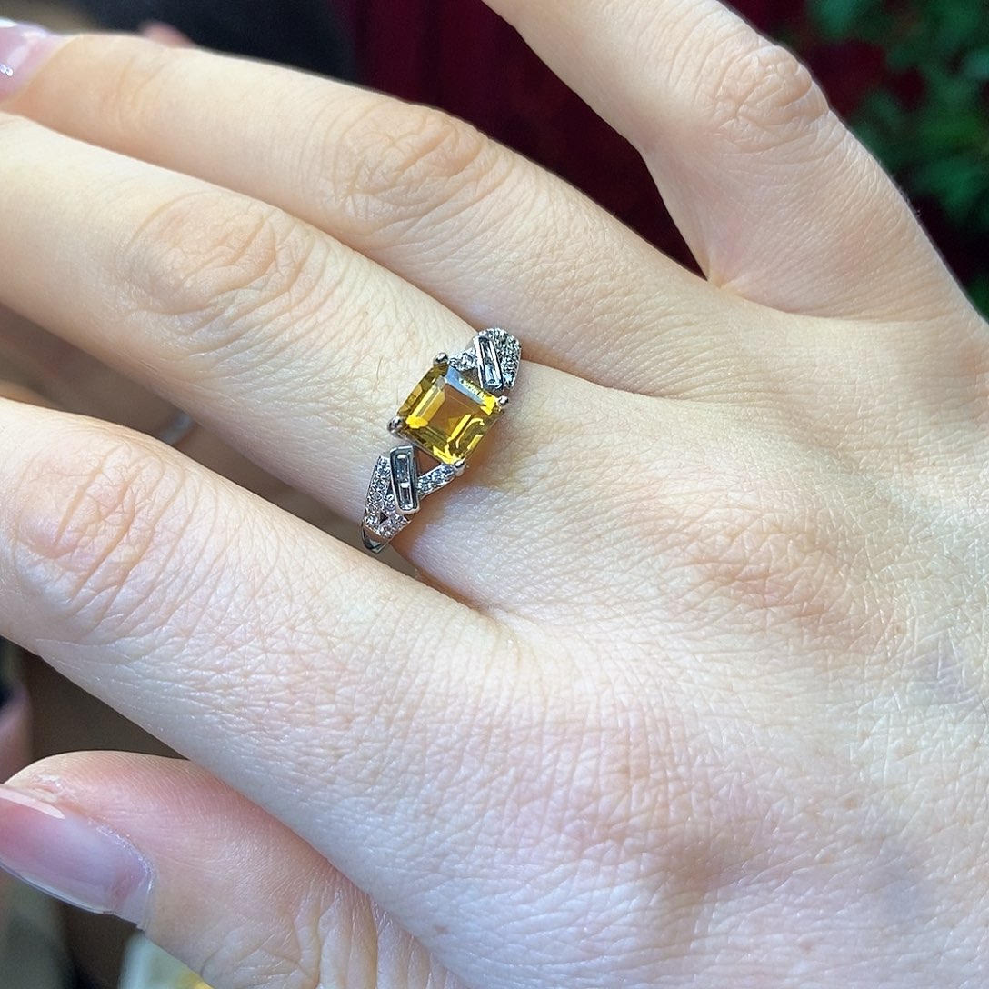 黄晶戒指，银S925镶嵌