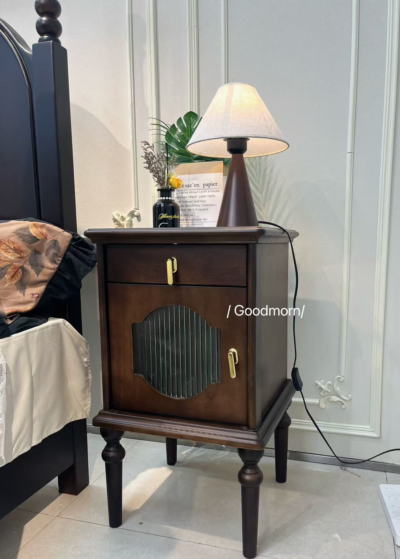 法式复古风床头柜餐边柜双门美式柜子