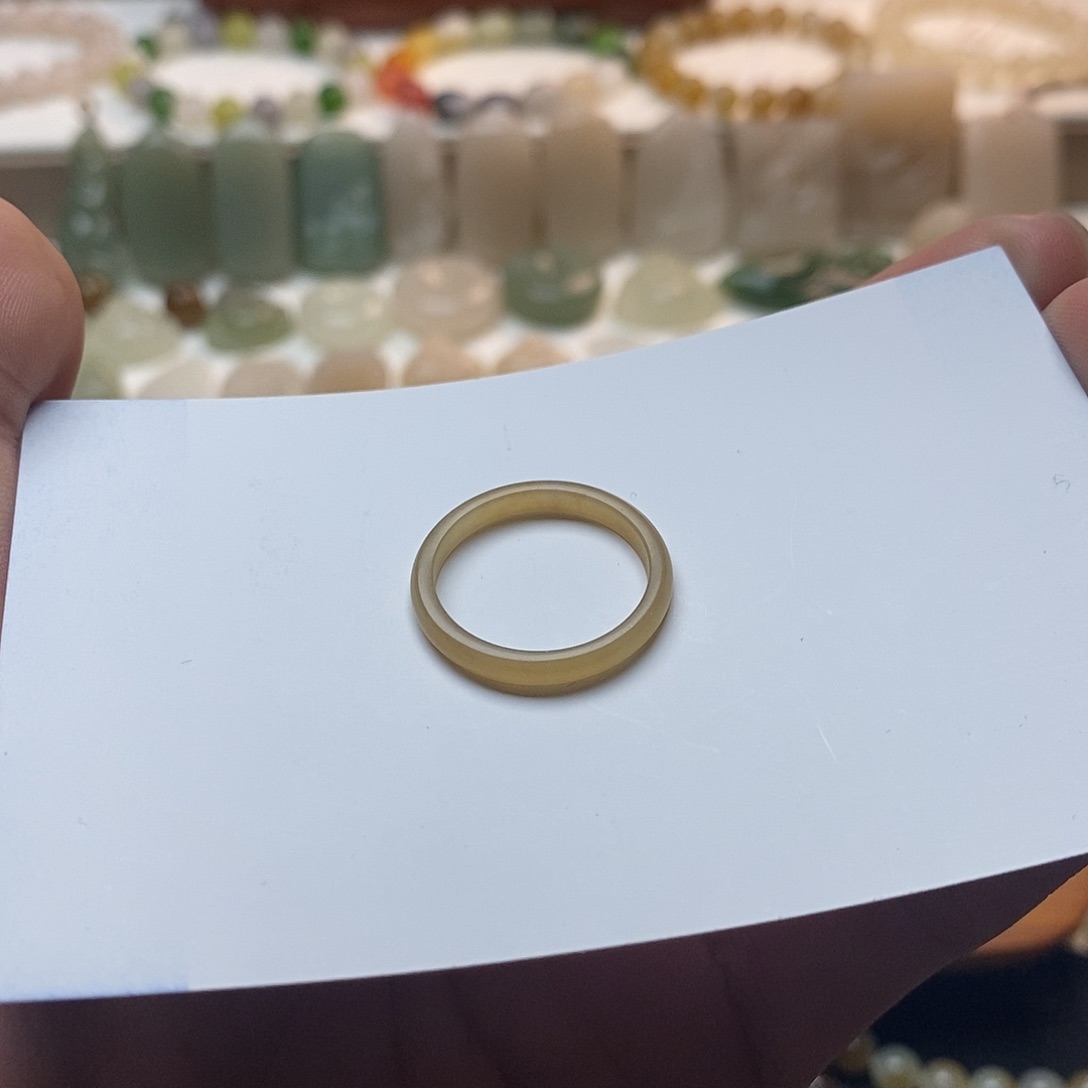 和田玉戒指未镶嵌浅糖戒圈15圈口