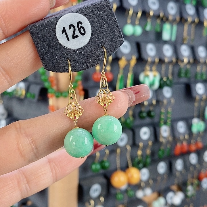 翡翠耳饰18K金镶嵌耳饰