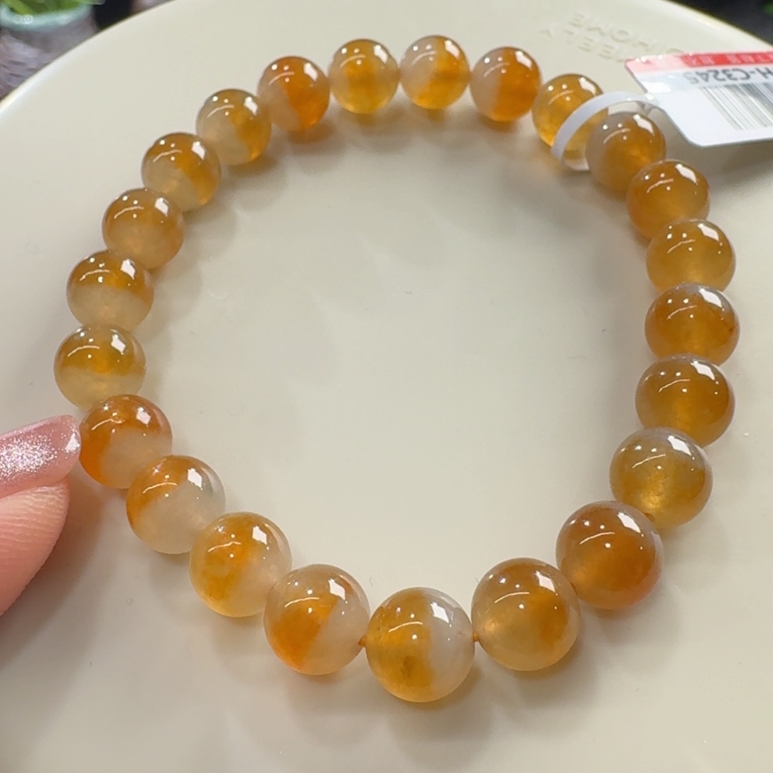 翡翠未镶嵌手链高冰金橘黄串卡8
