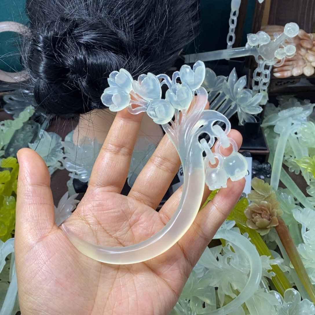 观***吾蛇纹石玉未镶嵌发饰