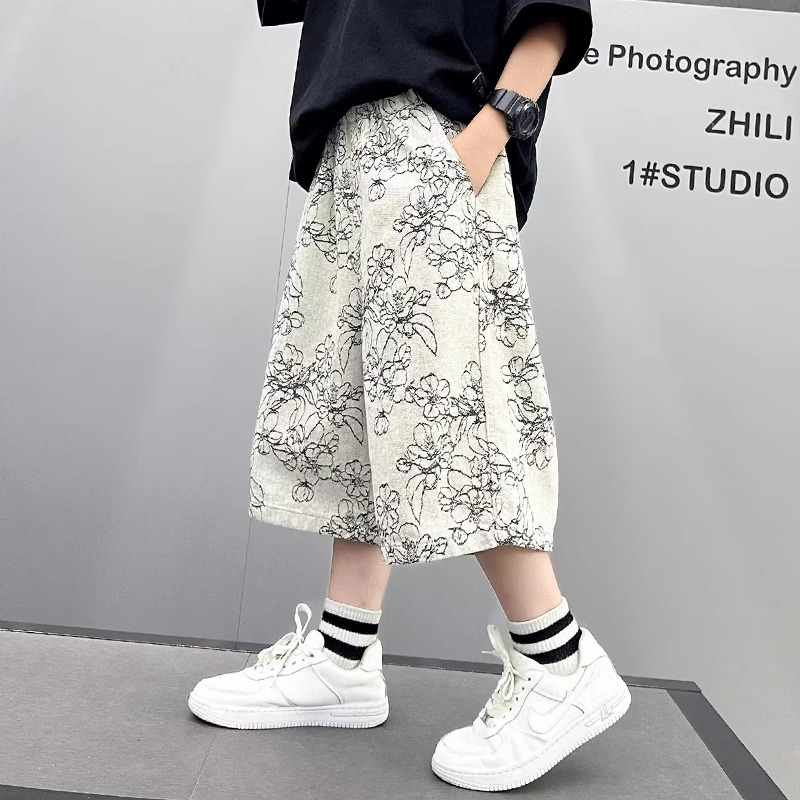 男童潮流薄款夏季牛仔短裤2025新款大童宽松时尚休闲印花高街风酷