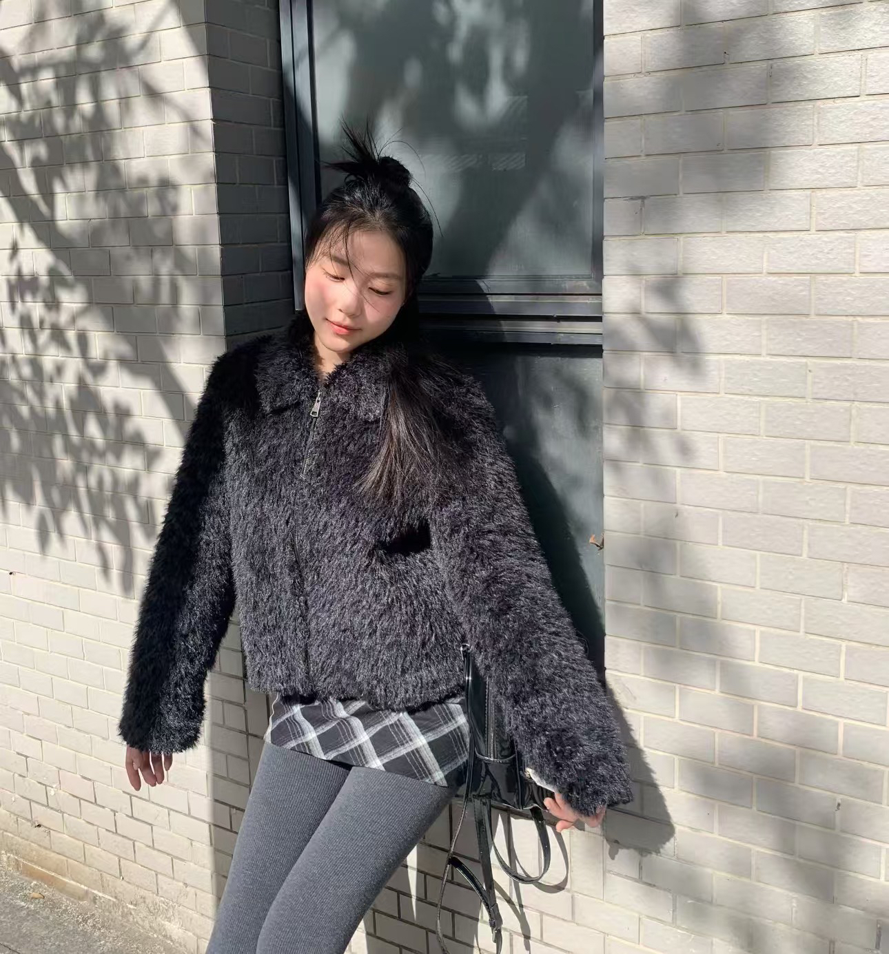 秋冬厚拉链款翻领短款毛毛外套