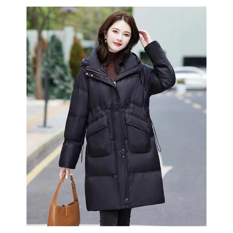 中长款90白鸭绒女士羽绒服冬季2025新款连帽保暖显瘦外套3075