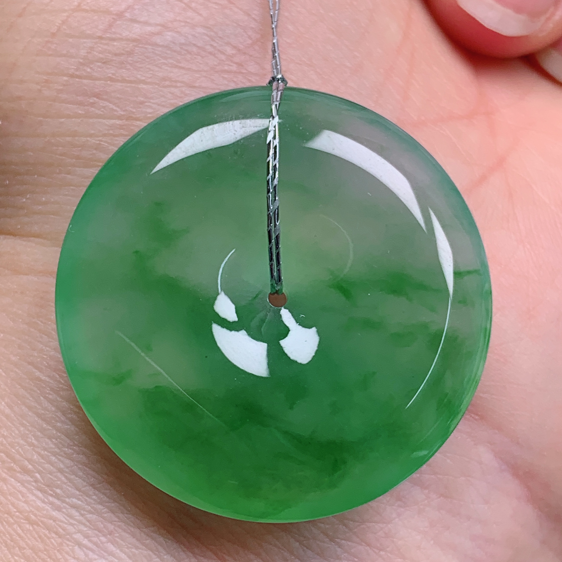 天然缅甸翡翠A货正冰飘绿平安扣气质精美尺寸30.6+6  370