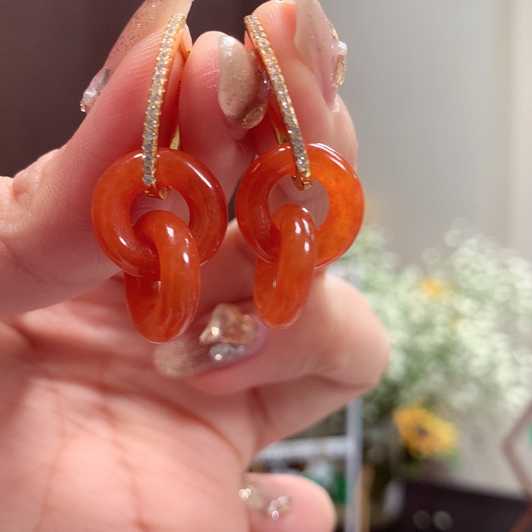 翡翠耳饰银S925镶嵌天然翡翠