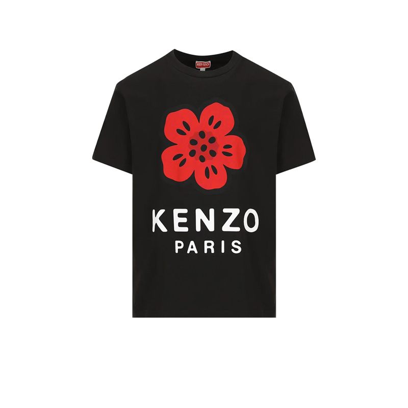 KENZO/肯佐男款运动休闲舒适时尚花卉字母图案黑色棉质圆领短T