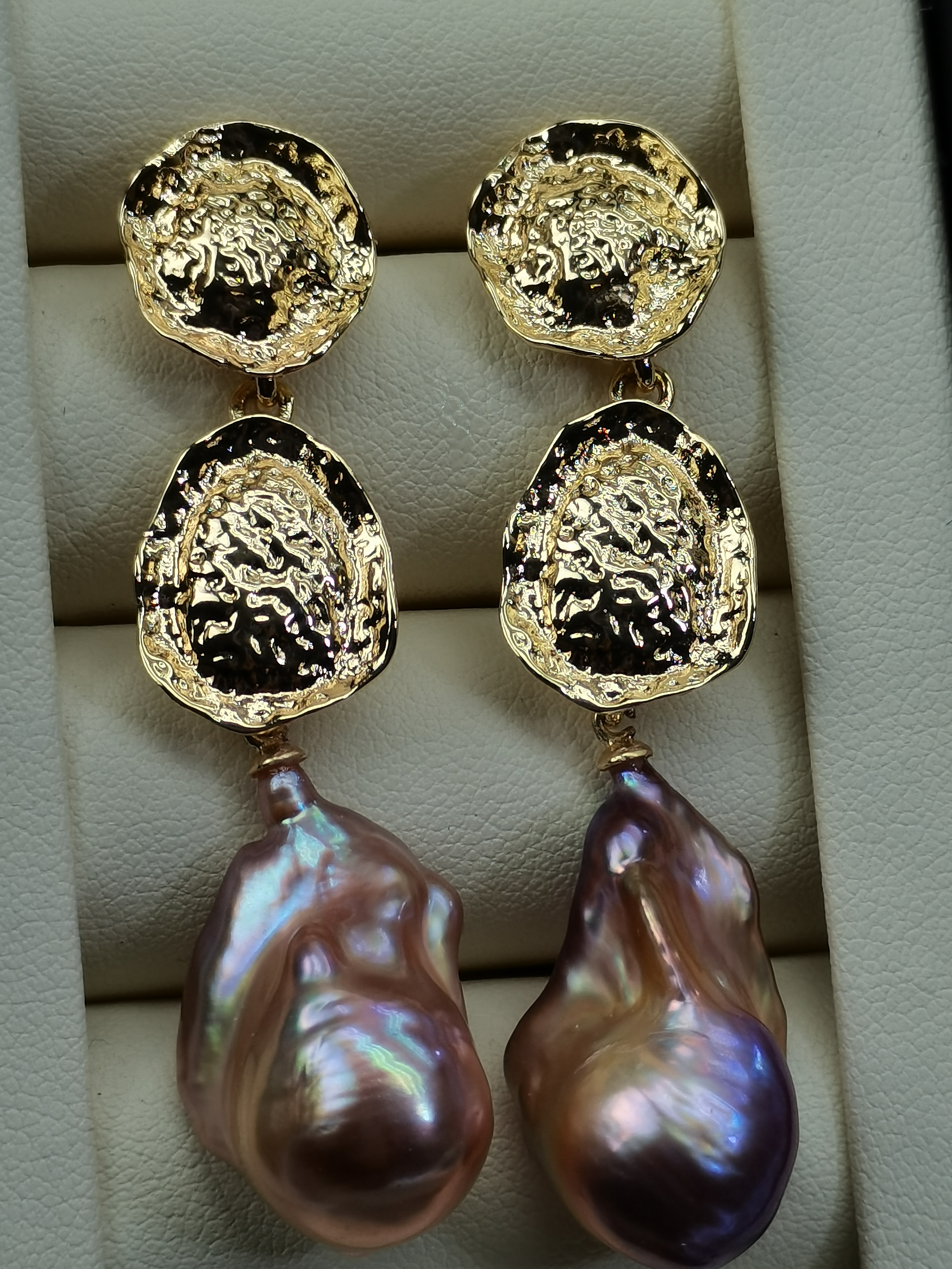 紫色巴洛克珍珠耳钉 设计款耳钉欧美个性复古重工彩色轻奢大气