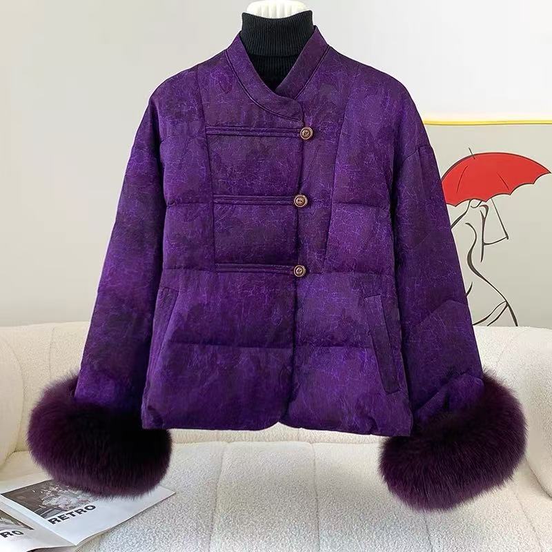 2025新新中式国风人丝提花拼接毛毛女冬季保暖高级感轻奢棉衣外套