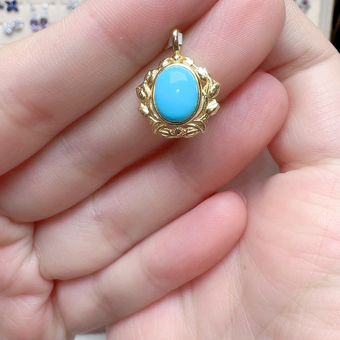 绿松石吊坠(不含链)银S925镶嵌吊坠