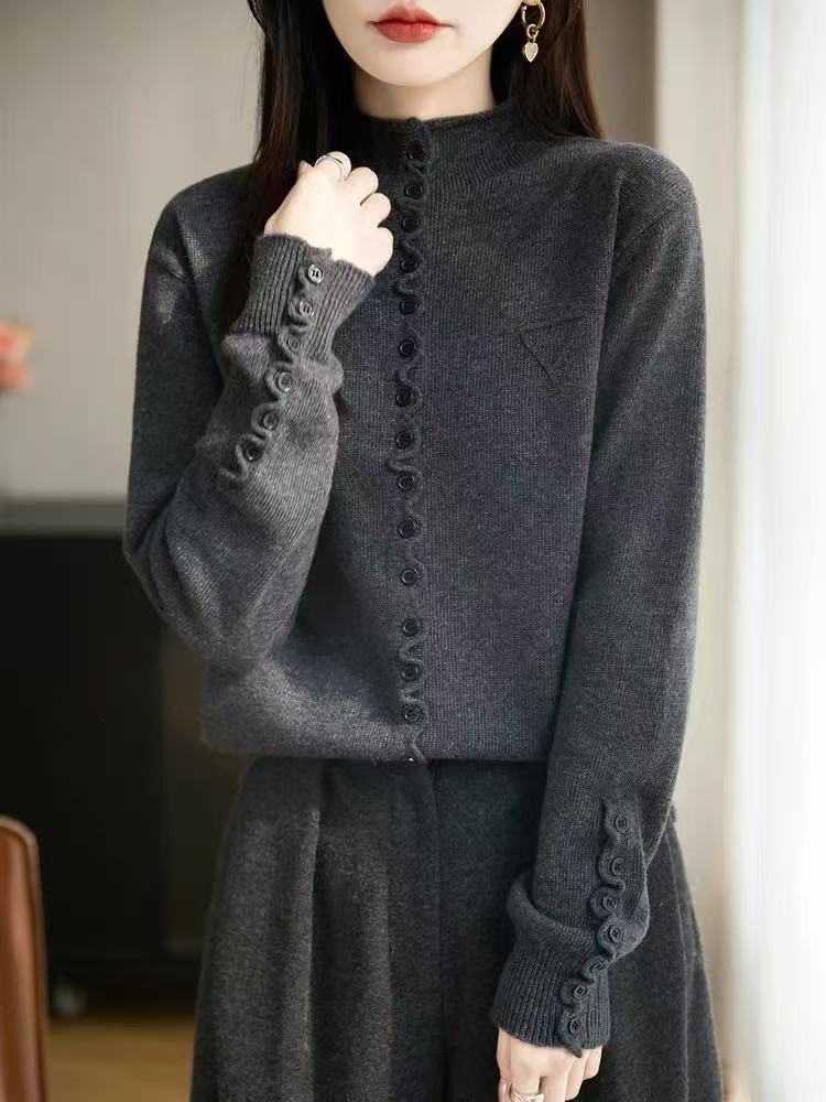 半高领羊毛衫女针织上衣洋气秋冬装开衫款减龄时尚毛衣ins打底衫