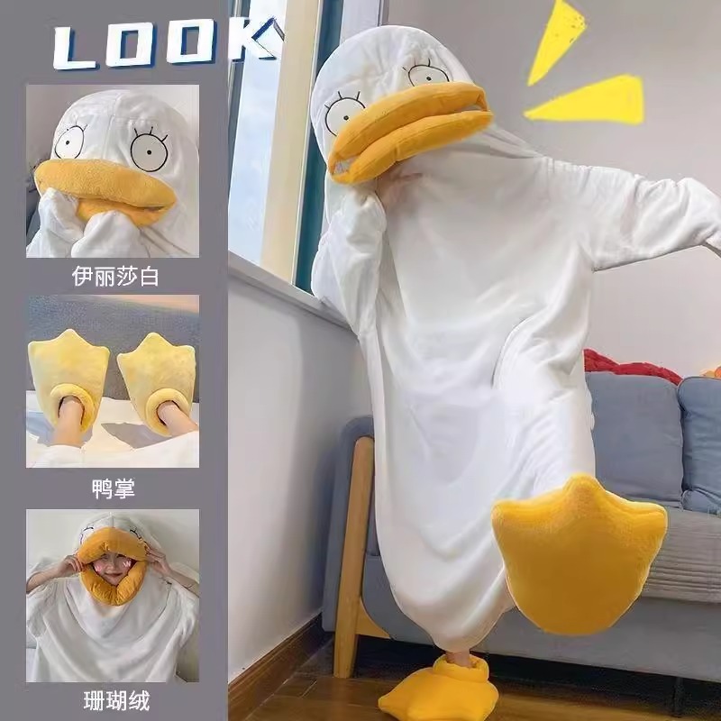 银魂伊丽莎白睡衣冬季鸭子连体睡衣搞怪睡袋男女同款卡通情侣睡袍