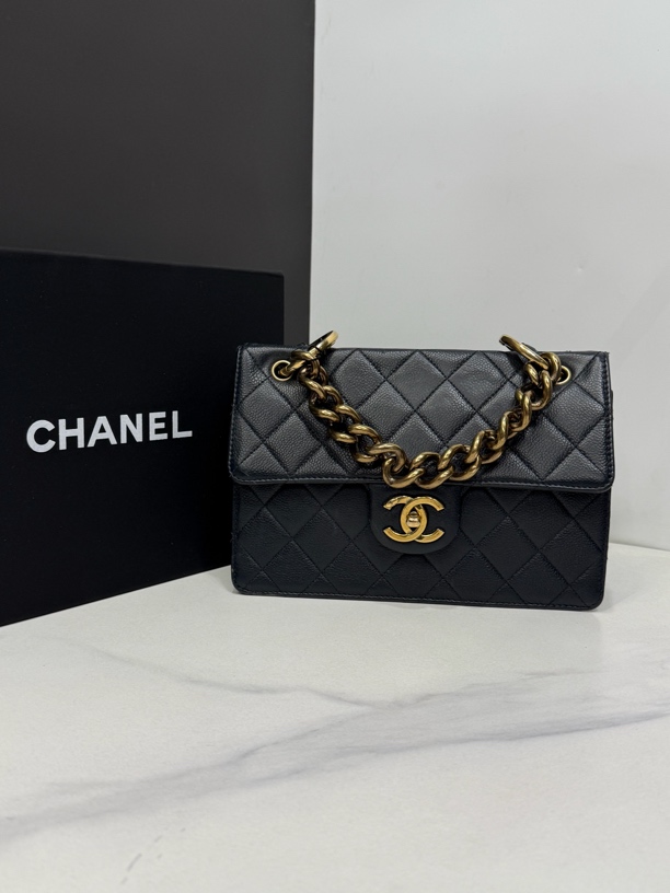 95新 Chanel/香奈儿 蓝金孟买链条包18开24cm/HK41201227