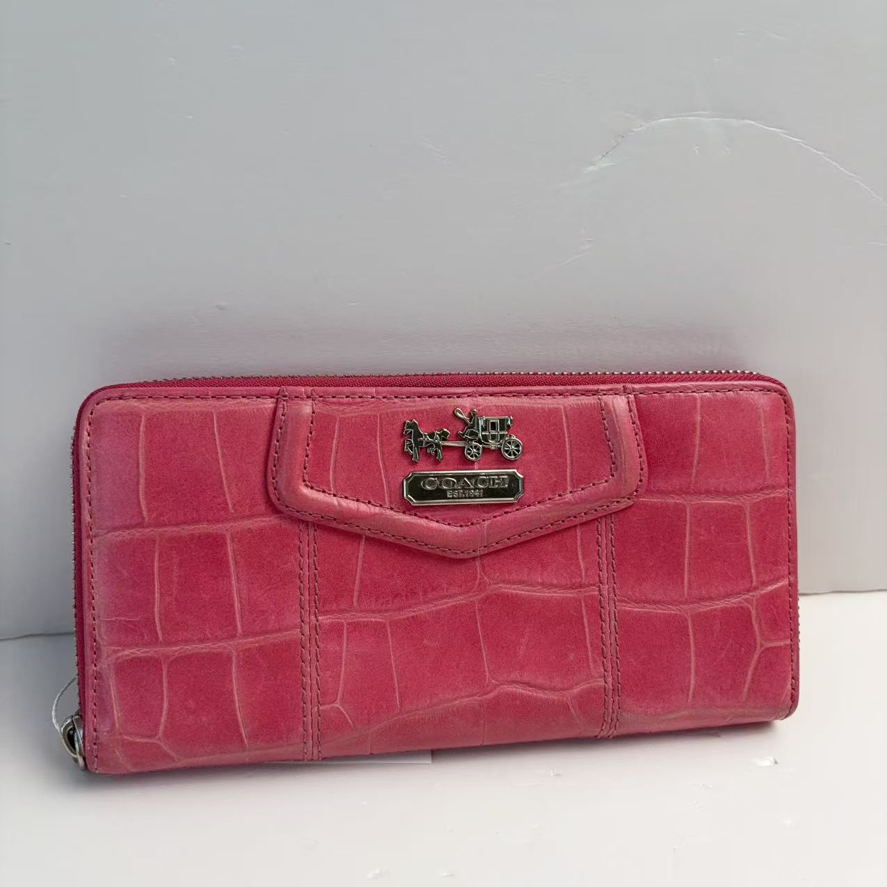95新 COACH/蔻驰 蔻驰 粉色鳄压钱包