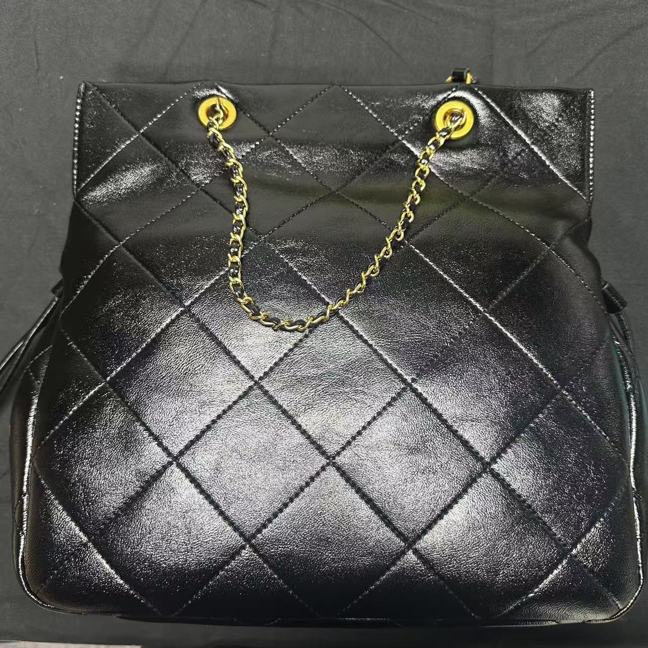 2025新款真皮女包抽绳大托特黑色