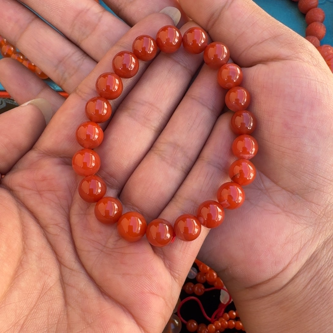 南红玛瑙未镶嵌手串官坡锦红9分肉 8m