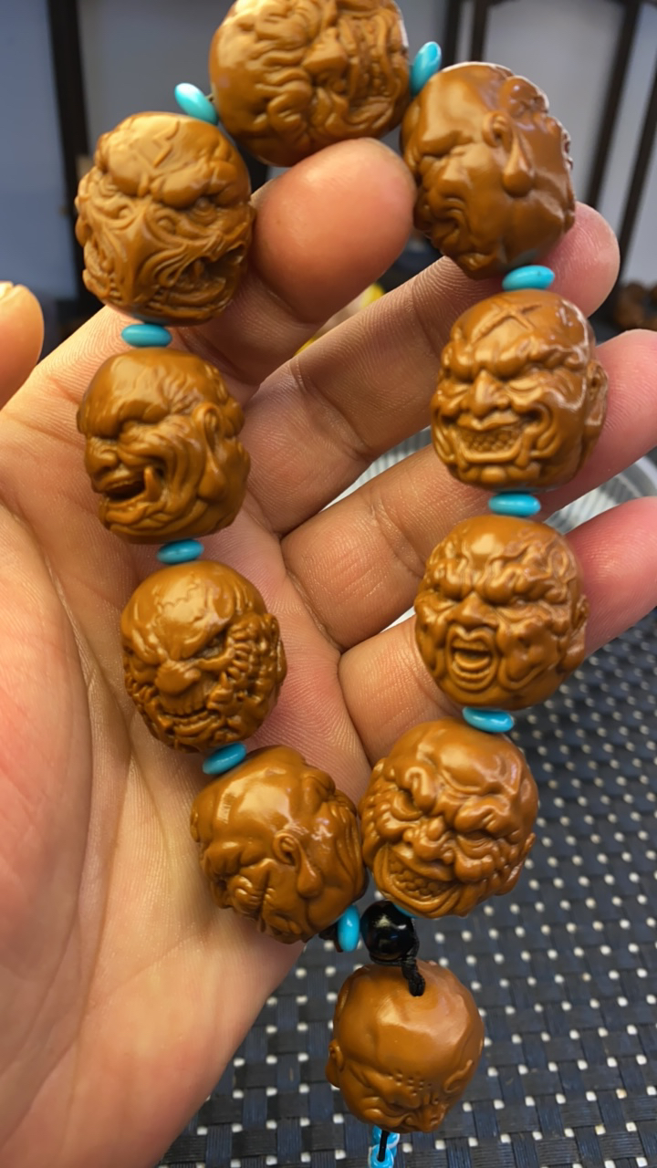 2.2山鬼向死由生双面雕刻手串黄金树上沉水核不是橄榄核是沉水核