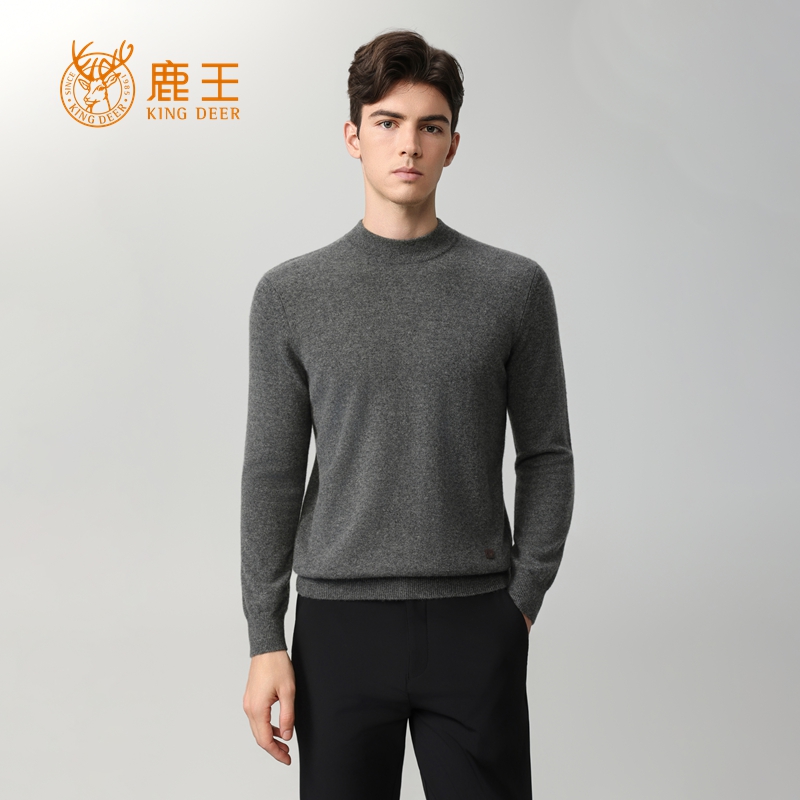 【专柜经典】鹿王秋冬男半高领100山羊绒休闲针织套衫 911511342