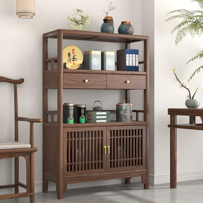中式实木博古架榆木多宝阁置物架茶饼书柜隔断古董摆件展示柜茶室