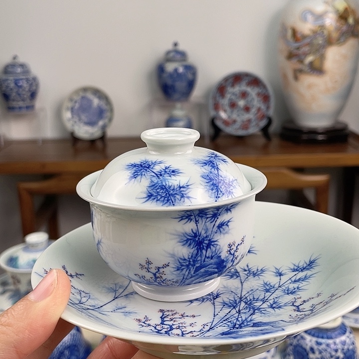 景德镇手绘盖碗壶承