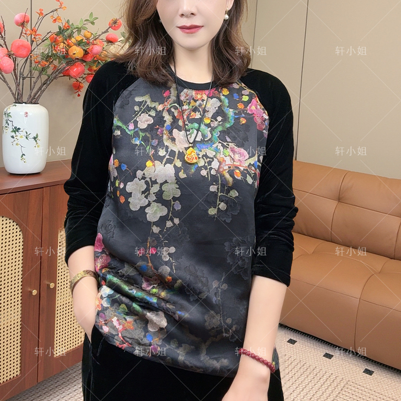 【锦轩阁】人丝新中式国风女装圆领复古时尚洋气宽松百搭上衣19100