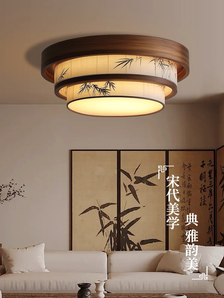 新中式宋代美学圆形多层竹叶山水绘画卧室餐厅客厅书房茶室吸顶灯