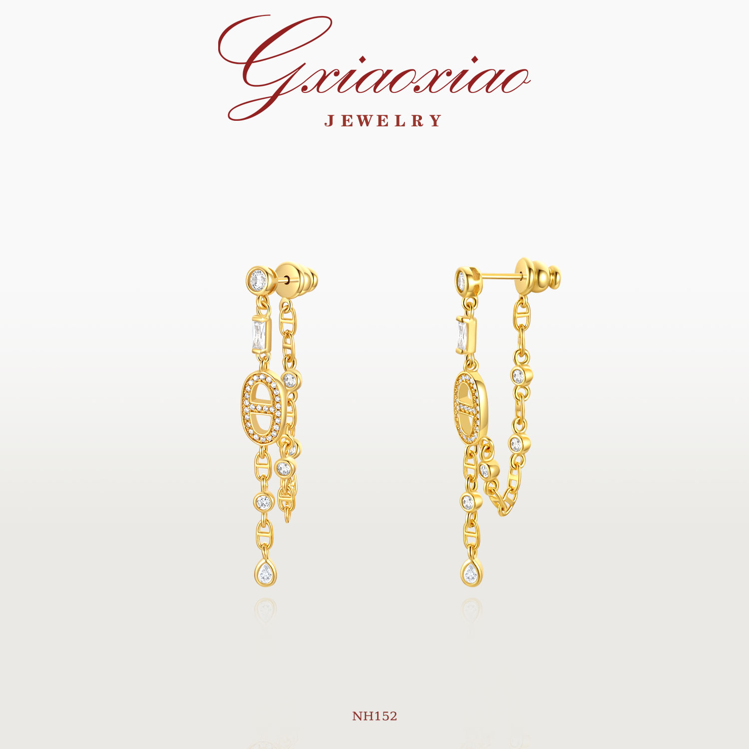 G XIAOXIAO 镀K金 法式气质高级感流苏猪鼻子耳环 NH152