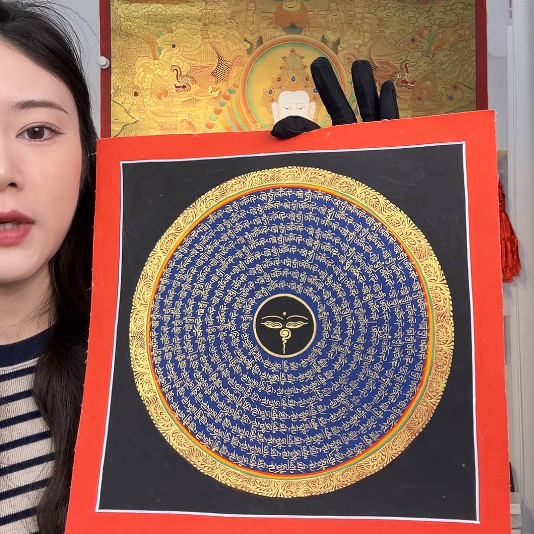 装裱画纯手绘六字真言唐卡