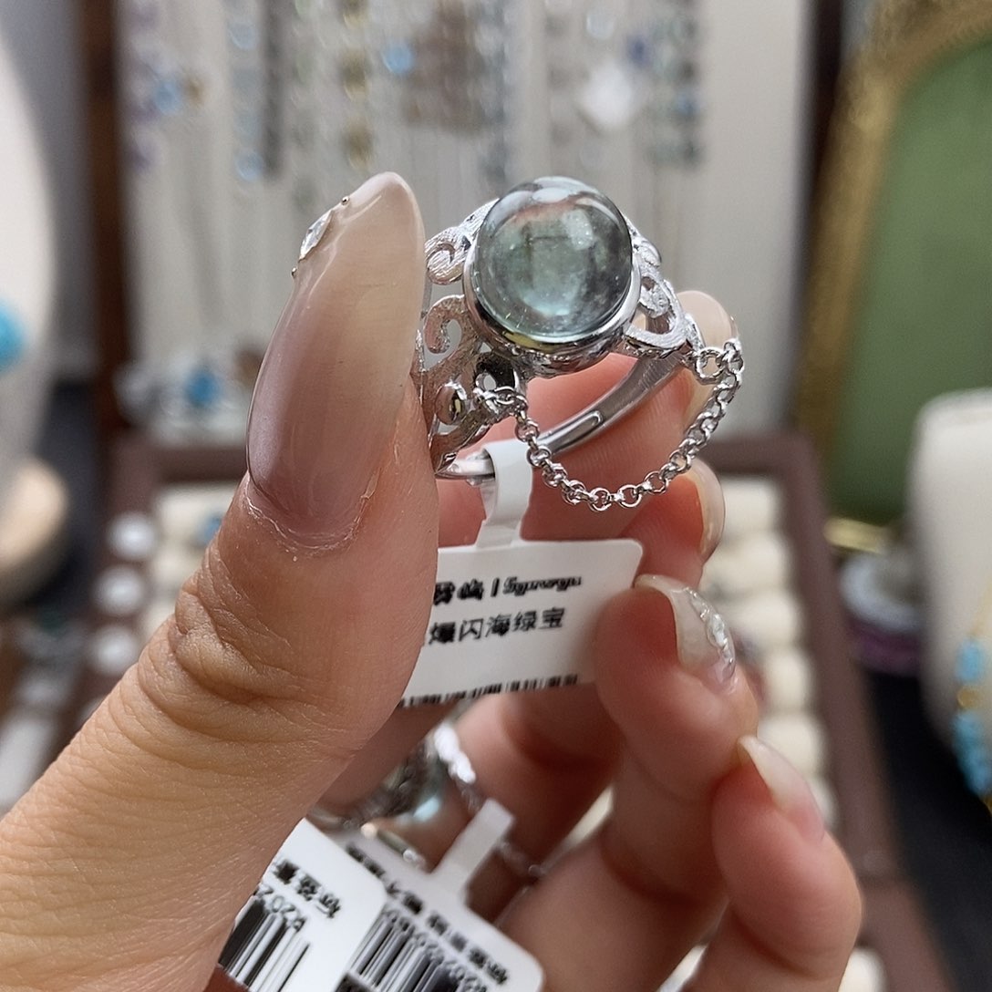 D***Z水晶戒指银S925镶嵌黑爆闪链