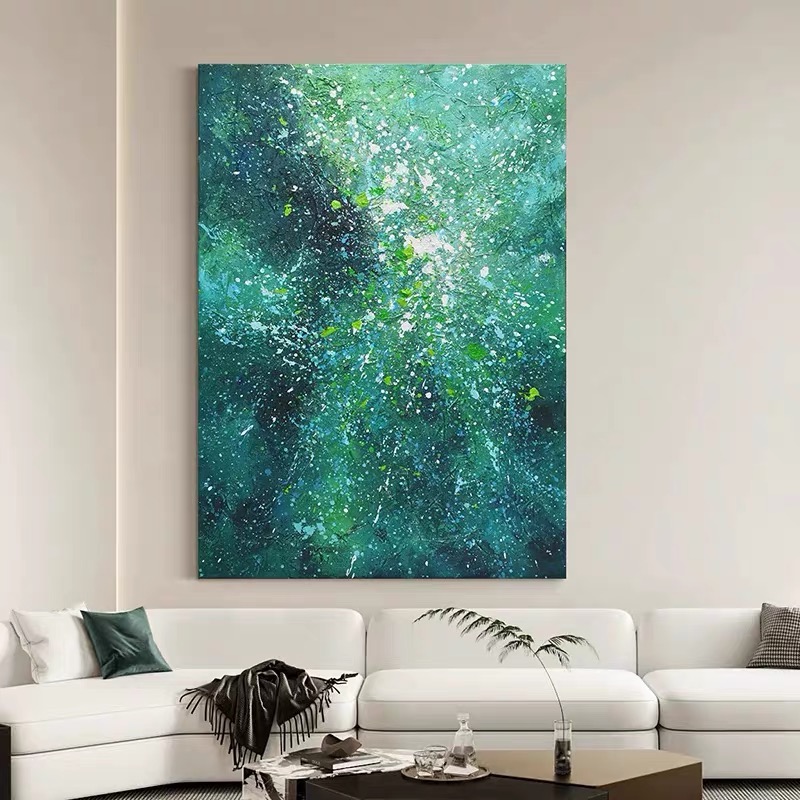 新翠客厅抽象装饰画高级感简约现代挂画绿色纯手绘肌理大芬油画村