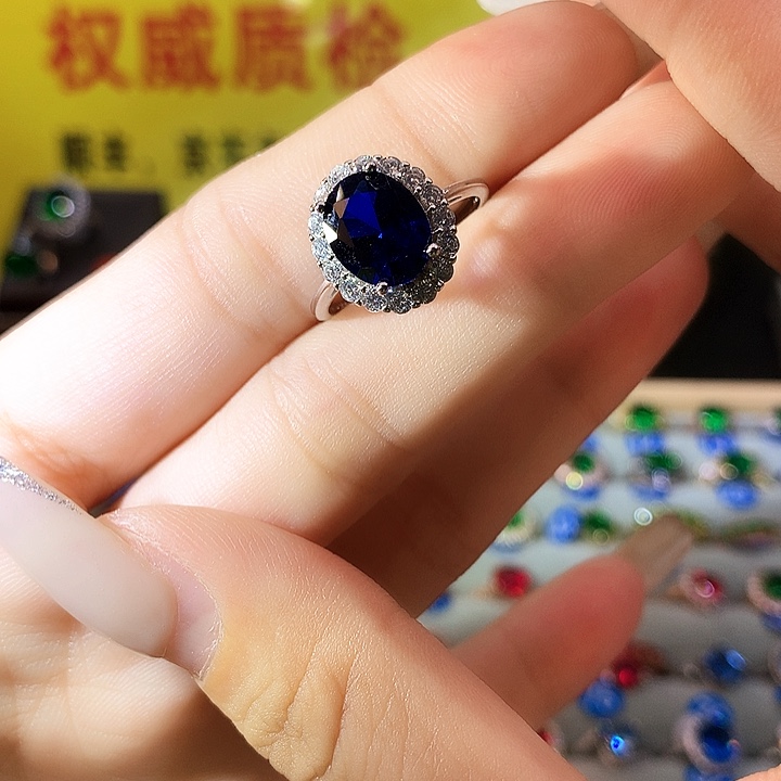 蓝宝石戒指银S925镶嵌