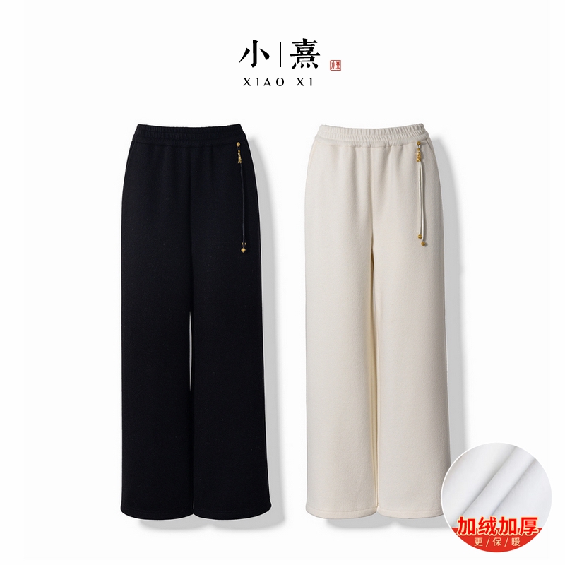 【云绒金绦】2025新款原创新中式休闲裤女国风宽松加绒加厚显瘦裤子
