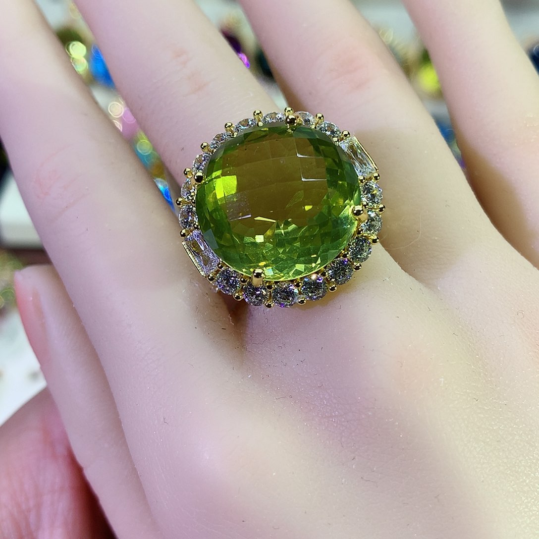 黄晶戒指银S925镀金镶嵌