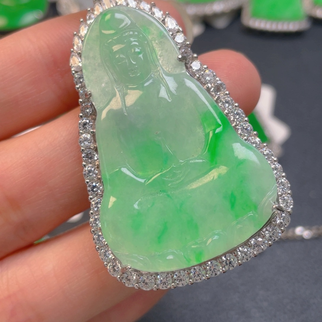 翡翠银S925镶嵌吊坠(不含链)