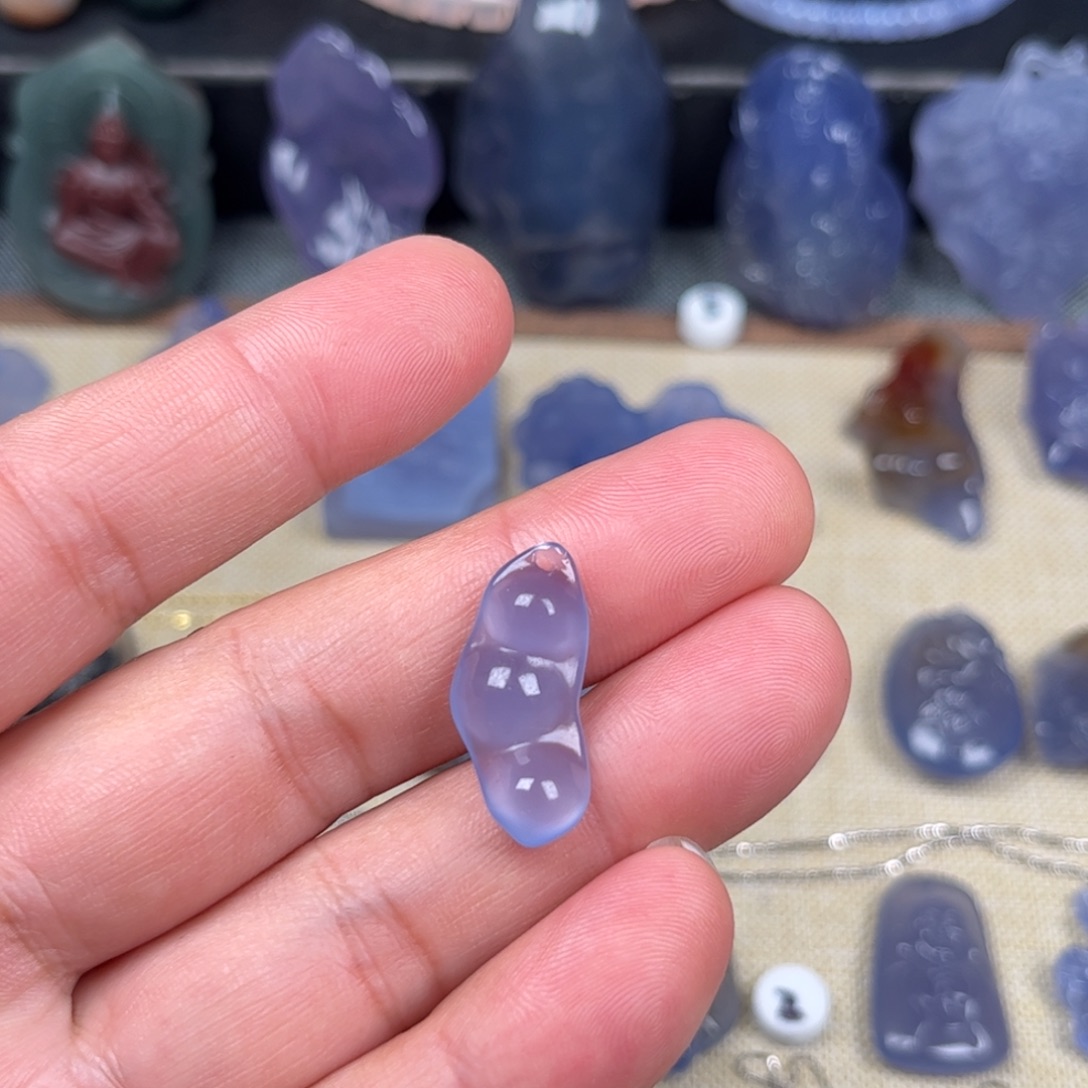 未镶嵌吊坠(不含链)玛瑙/玉髓蓝玛瑙福豆
